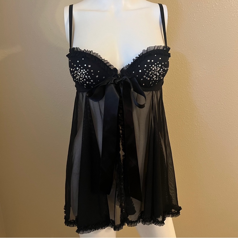 Victoria’s Secret Sexy Little Things black babydoll negligee slip dress size 34B